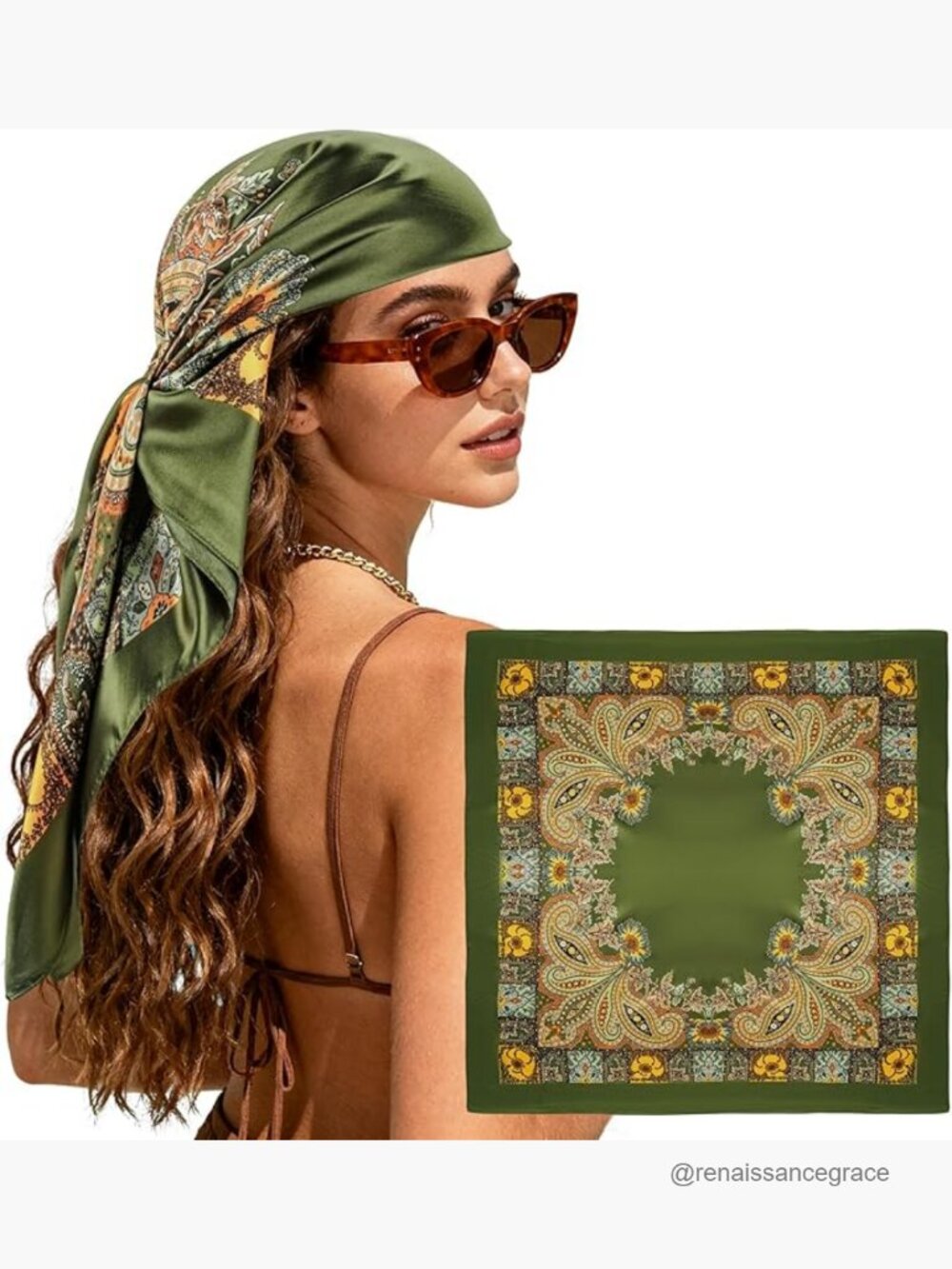 Large 35" Square Satin Hair Scarf, Silk-Like Polyester Head Wrap Bandana